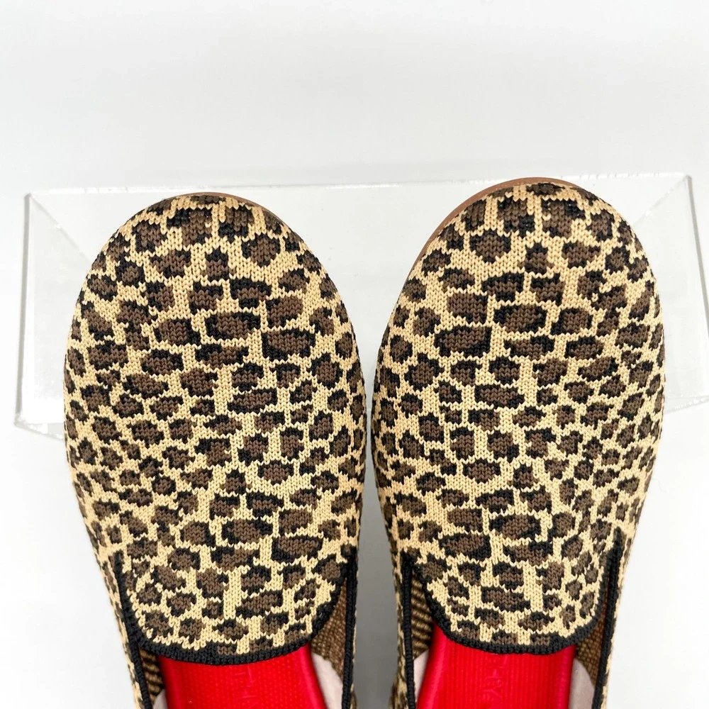 Rothys The Loafer Little Cat Womens 8 Leopard Print Knit Flats Slip On Preppy
